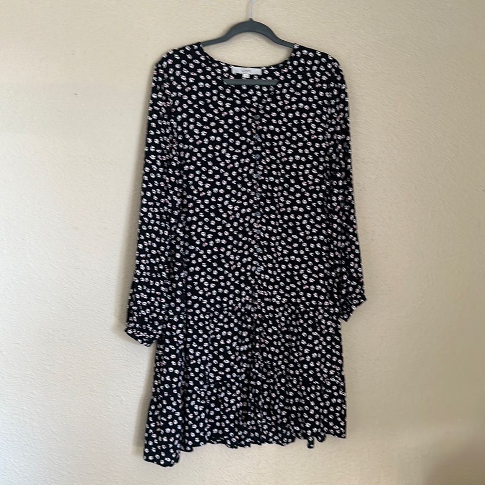 LOFT DITZY FLORAL DROP WAIST BUTTON DOWN DRESS